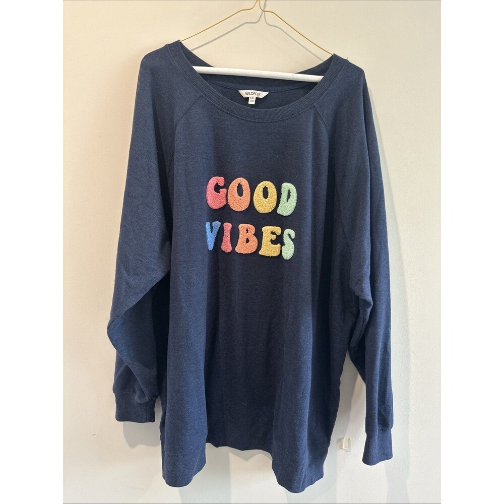 Wildfox Good Vibes Sweatshirt XXL Oversized Graphic Pullover Cozy Lounge Comfy